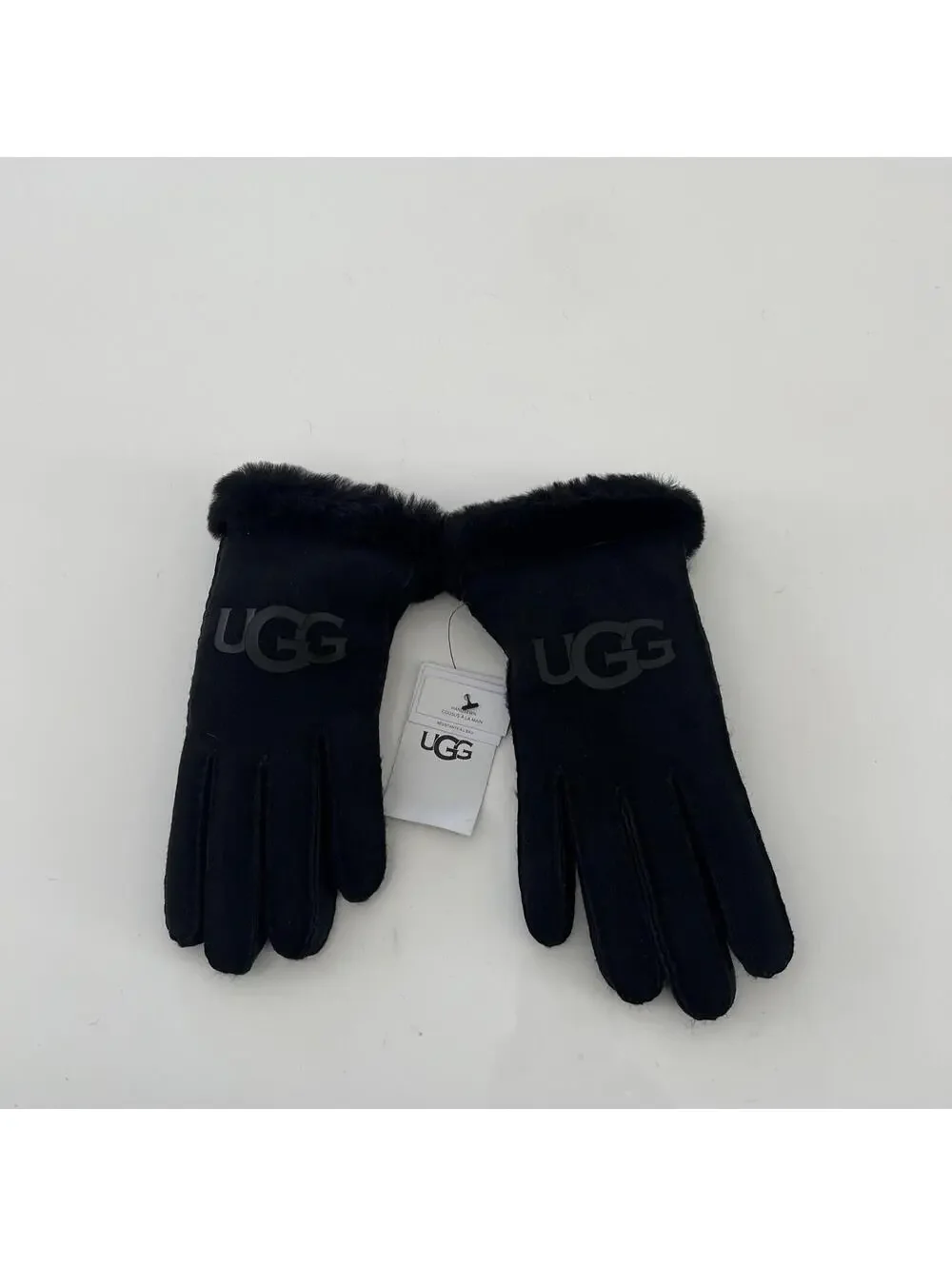 UGG  Womens Black Water Resistant Sheepskin Logo Gloves Size M